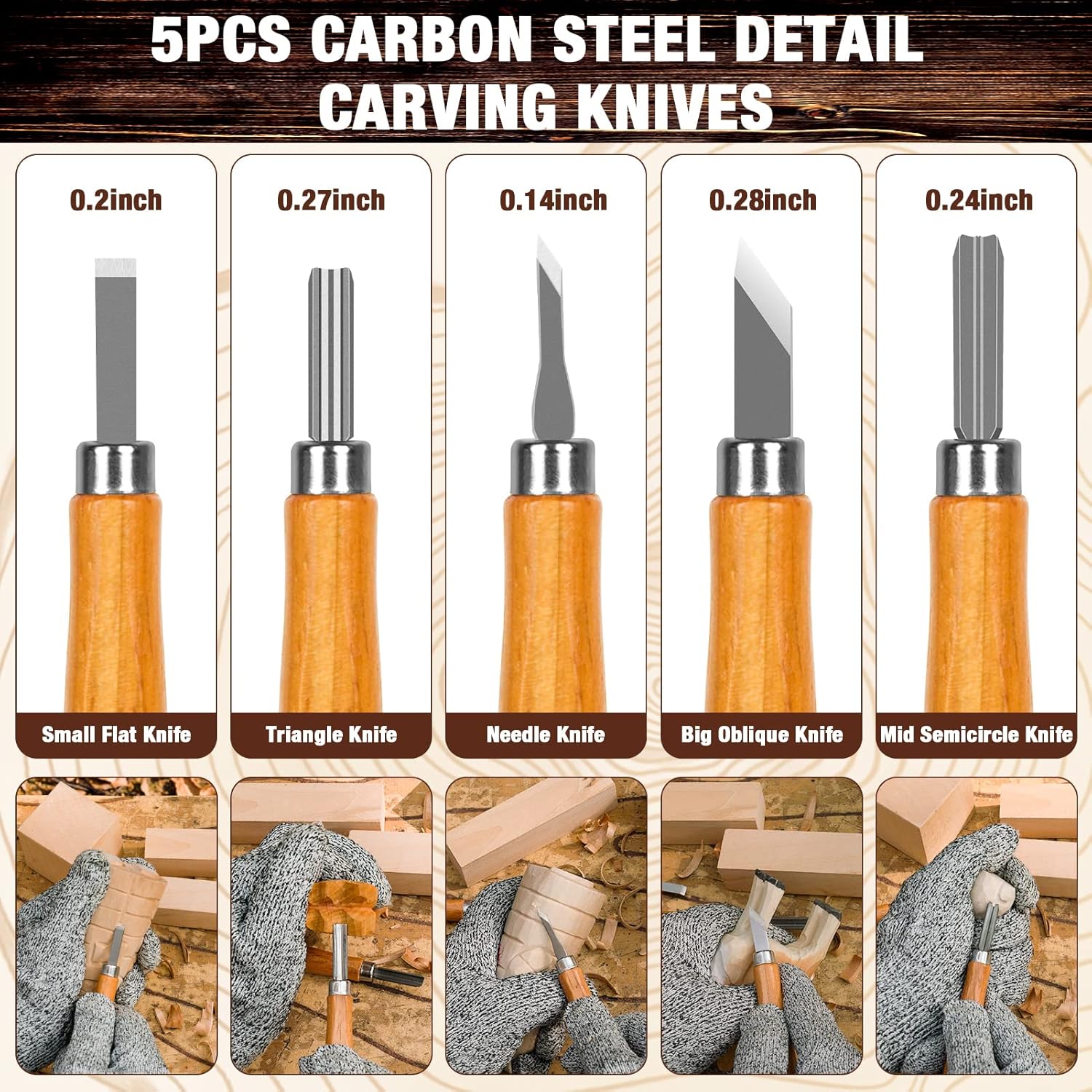 Kit de tallado de madera, 23 piezas de herramienta de tallado de madera con 4 cuchillos de tallado de madera y 5 cuchillos de detalle, 9 bloques de