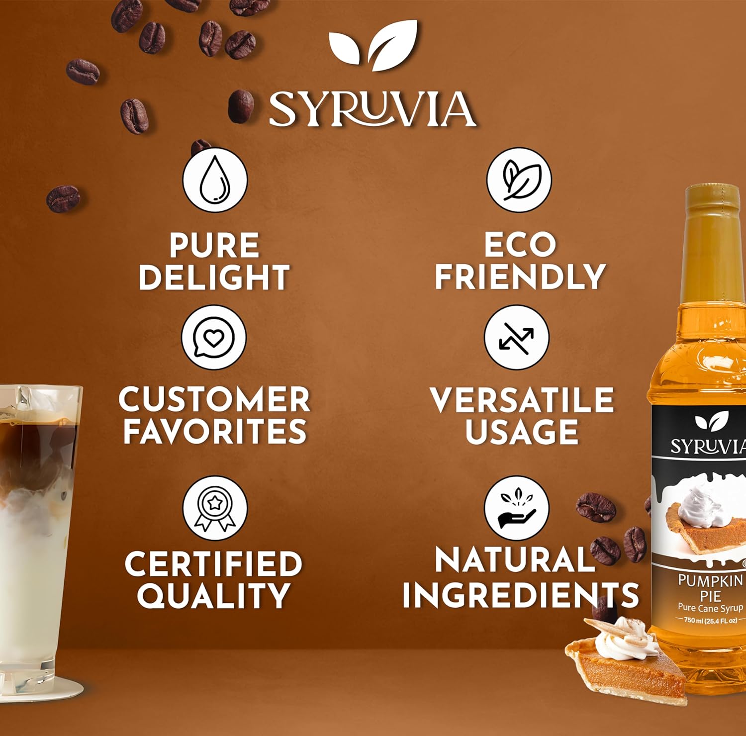 Syruvia Jarabe de pastel de calabaza para café, delicioso jarabe de café de pastel de calabaza, 25.4 onzas líquidas, Kosher, sin gluten, perfecto