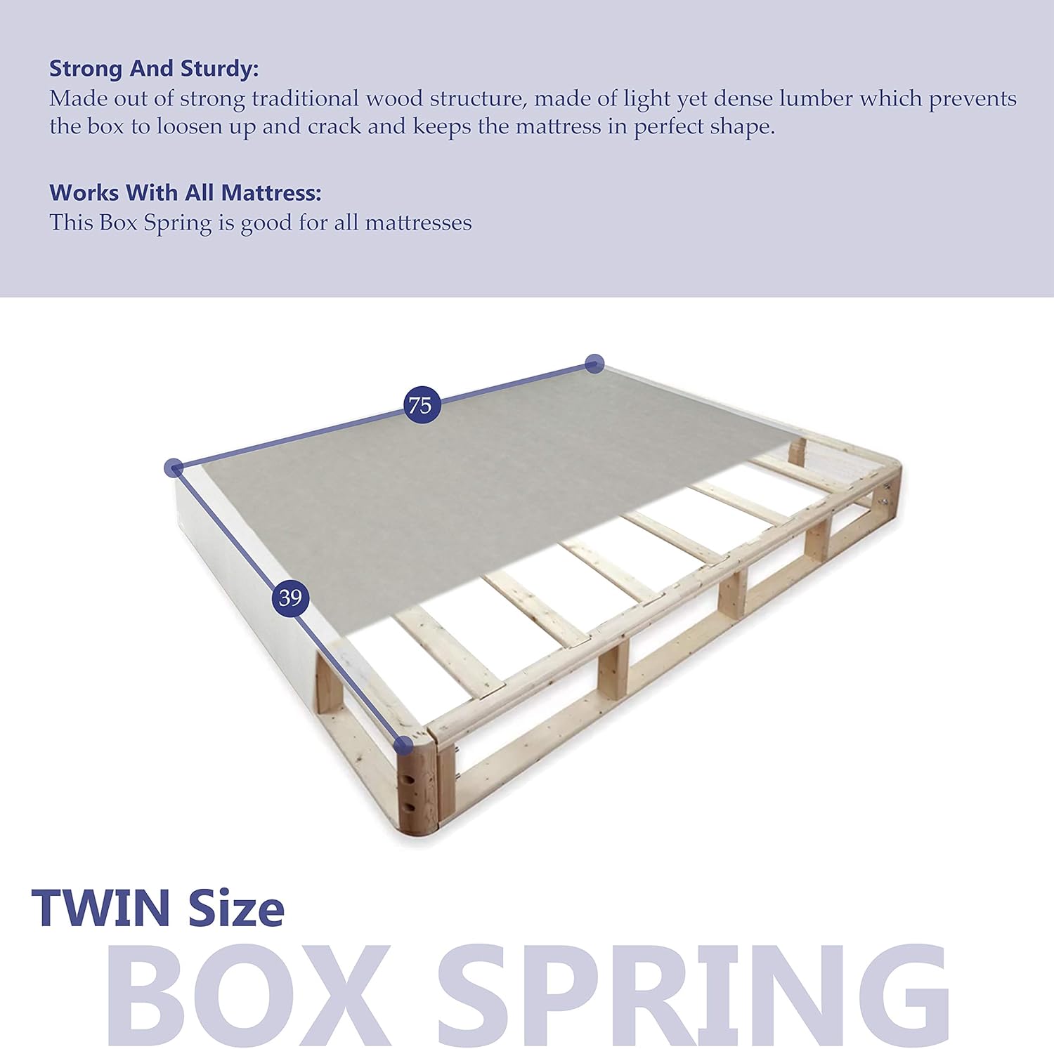 Mattress Solution Somier tradicional de madera dividida de perfil bajo totalmente ensamblado para colchón, individual, gris y blanco
