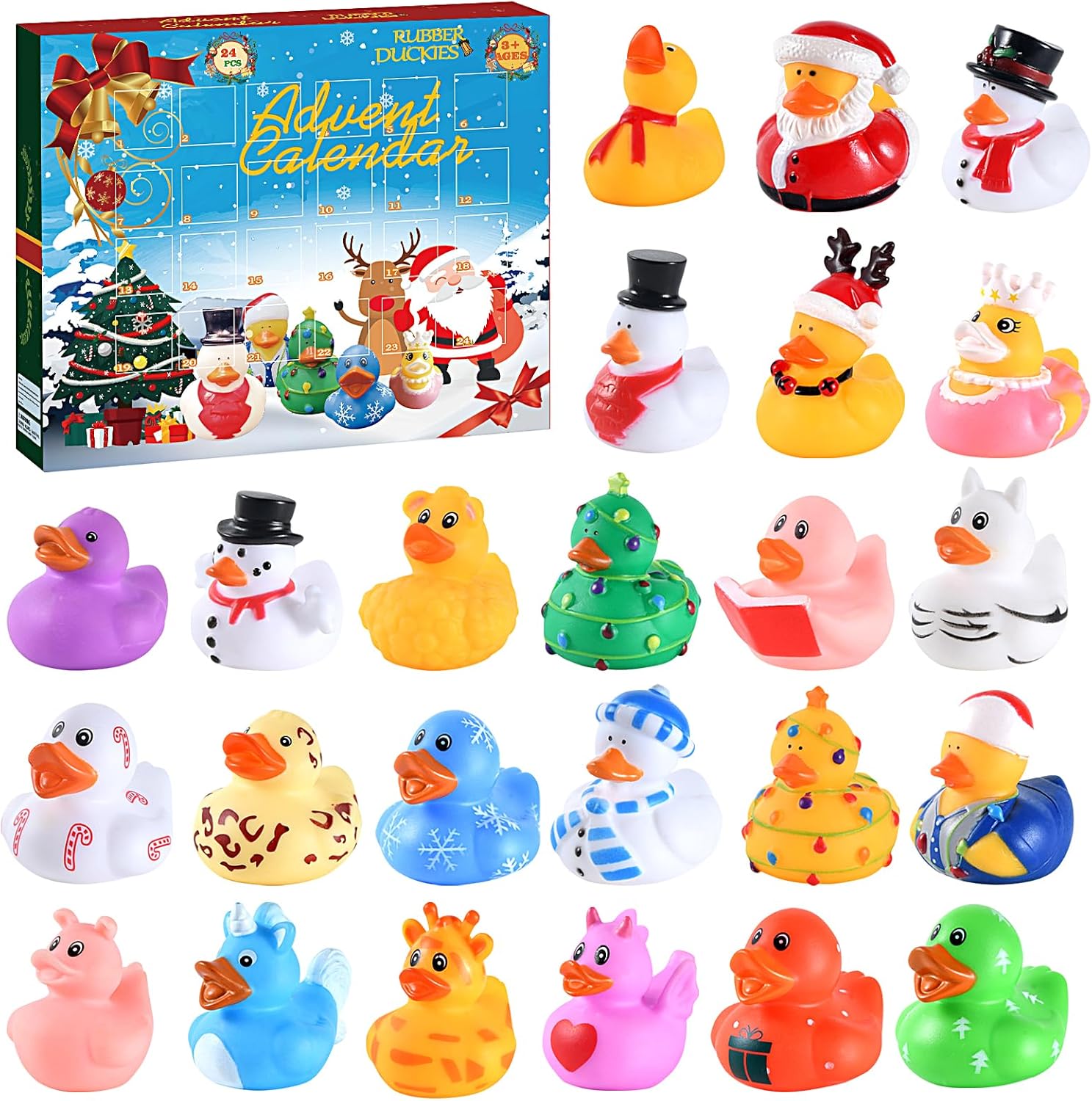 Calendario de Adviento 2023-24 juguetes de patos de goma, calendario de Adviento para niños, calendario de cuenta regresiva de Navidad de 24 días,