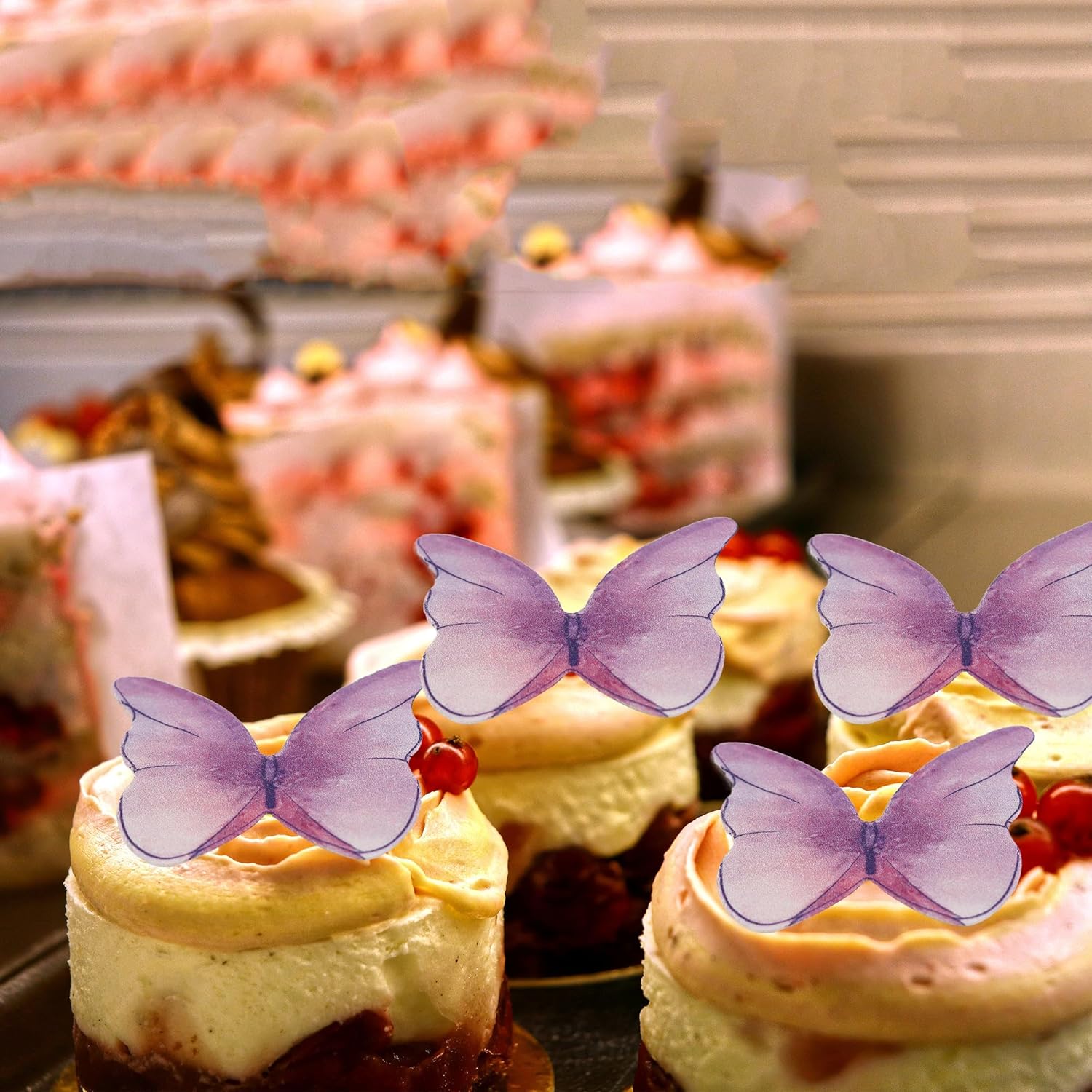 48 piezas de papel de oblea comestible de mariposa para cupcakes 3D para tartas realistas de mariposa para decoración de postres de mariposa para