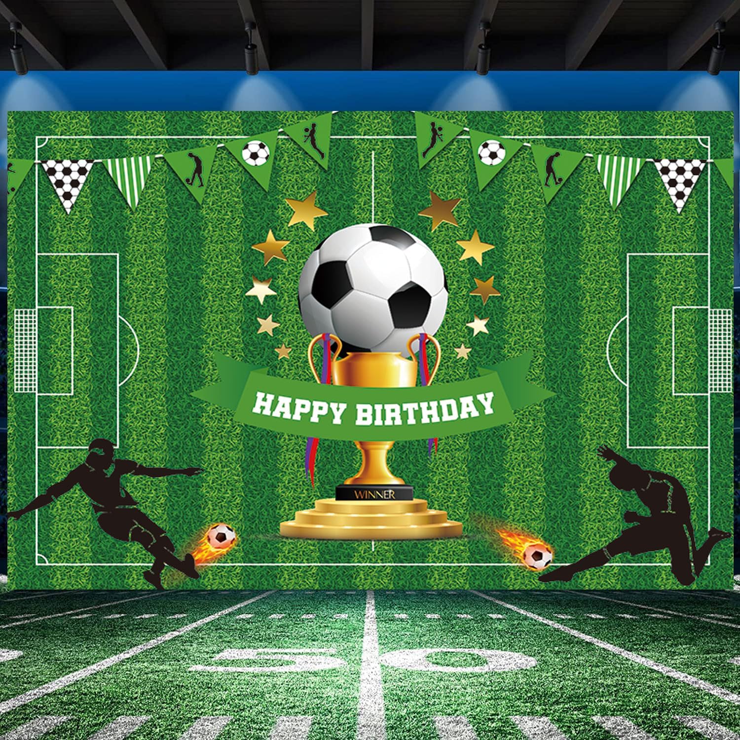 DIZHI Telón de fondo de fiesta de fútbol para decoración de fiesta temática deportiva para niños y niños, fiesta de cumpleaños de fútbol,