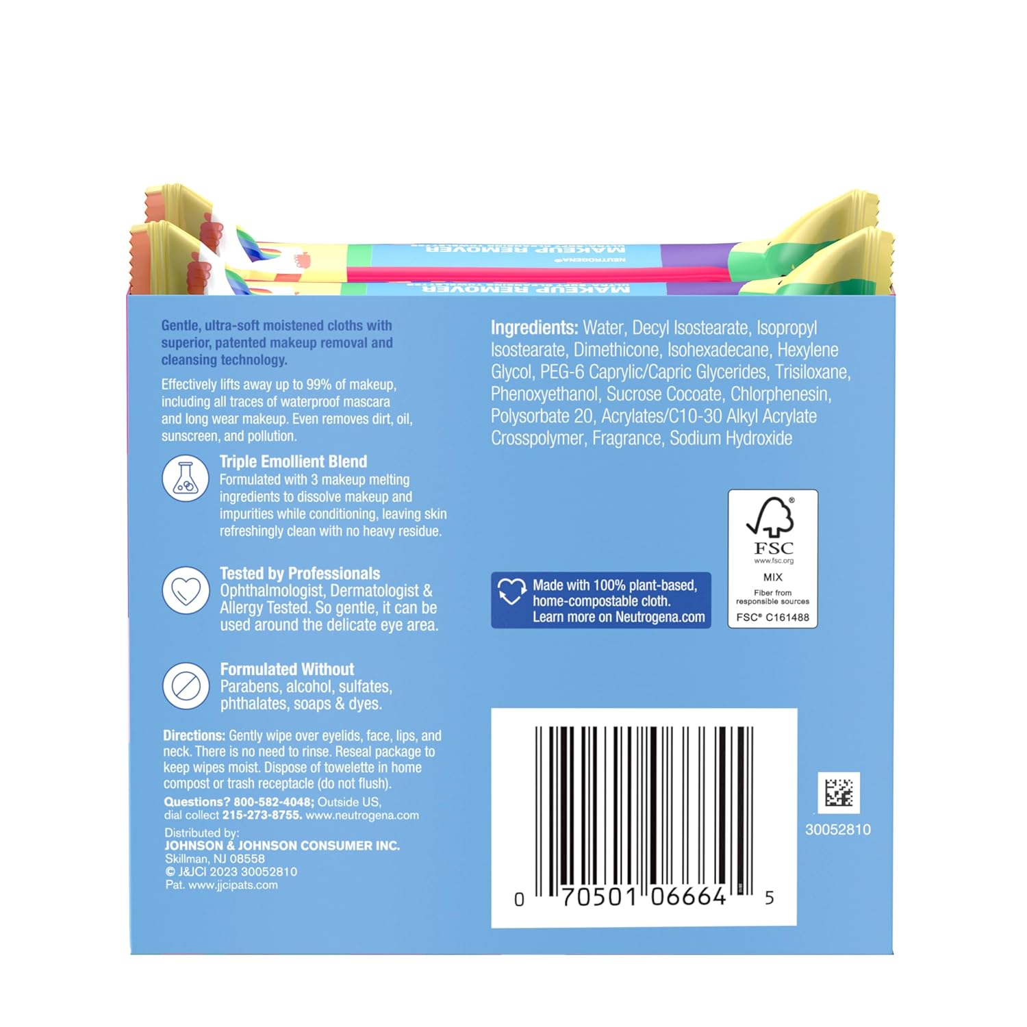 Care with Pride Neutrogena – Toallitas limpiadoras desmaquillantes, 25 unidades, paquete doble