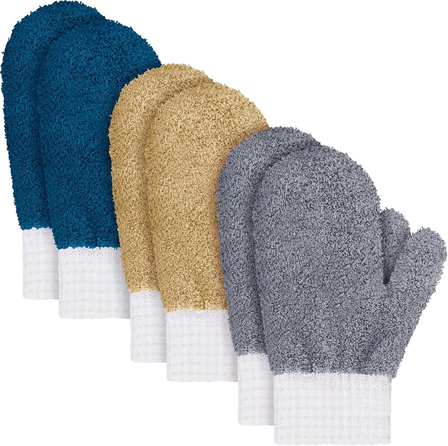 BBTO 3 pares de guantes de microfibra con pulgar, guantes de limpieza para el hogar, sin arañazos, reutilizables, lavables, para plantas, casa,