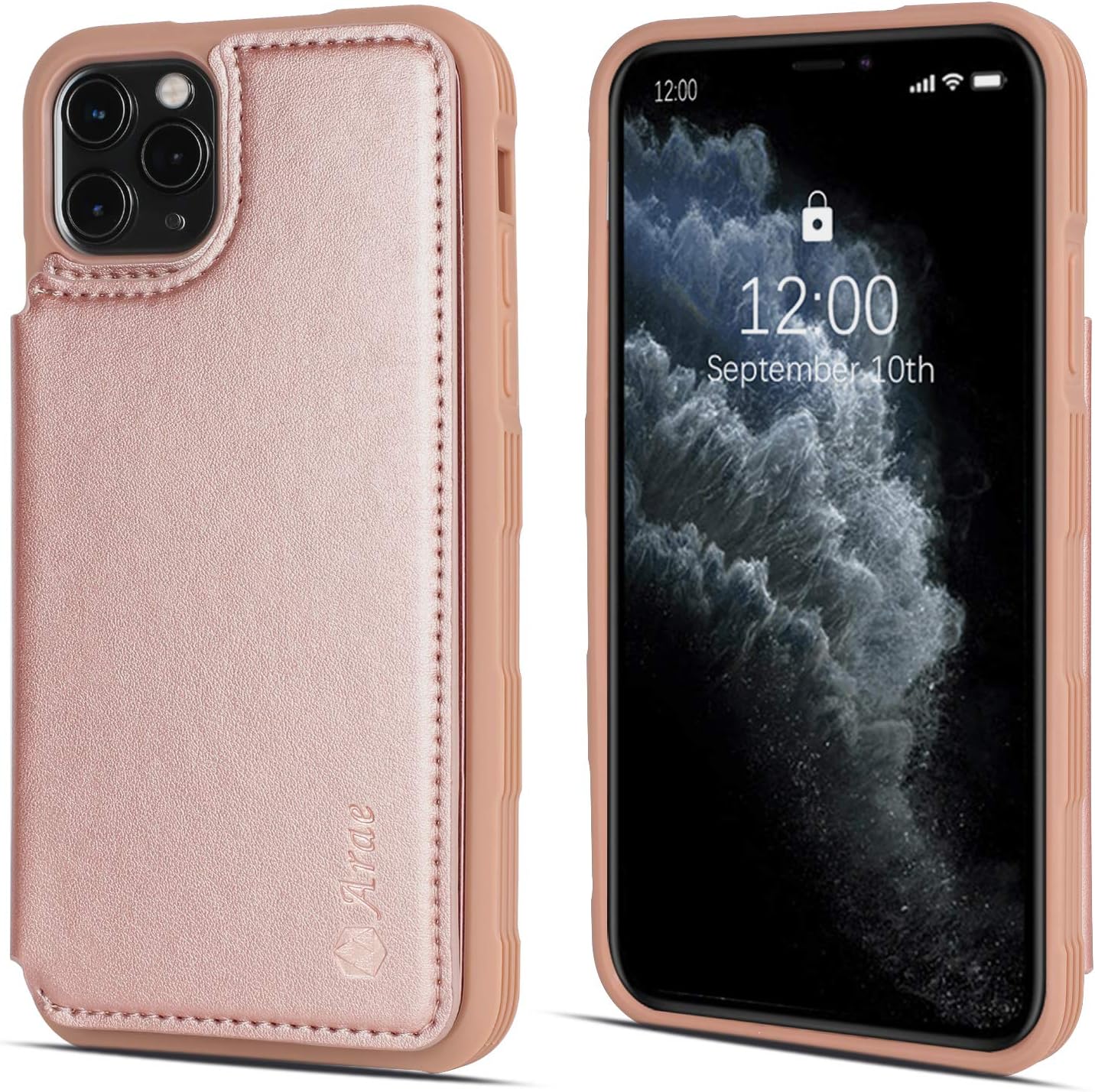 Arae Funda para iPhone 11 Pro Max de piel sintética con bolsillos para tarjetas, cubierta trasera con tapa para iPhone 11 Pro Max 2019 de 6.5