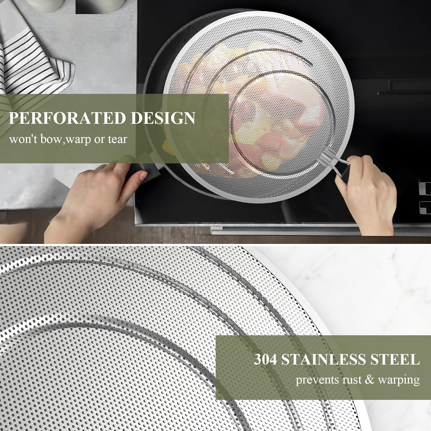 INYOU Pantalla contra salpicaduras para sartén de 13.4 pulgadas, pantalla de salpicaduras de grasa de acero inoxidable para cocinar, resistente al