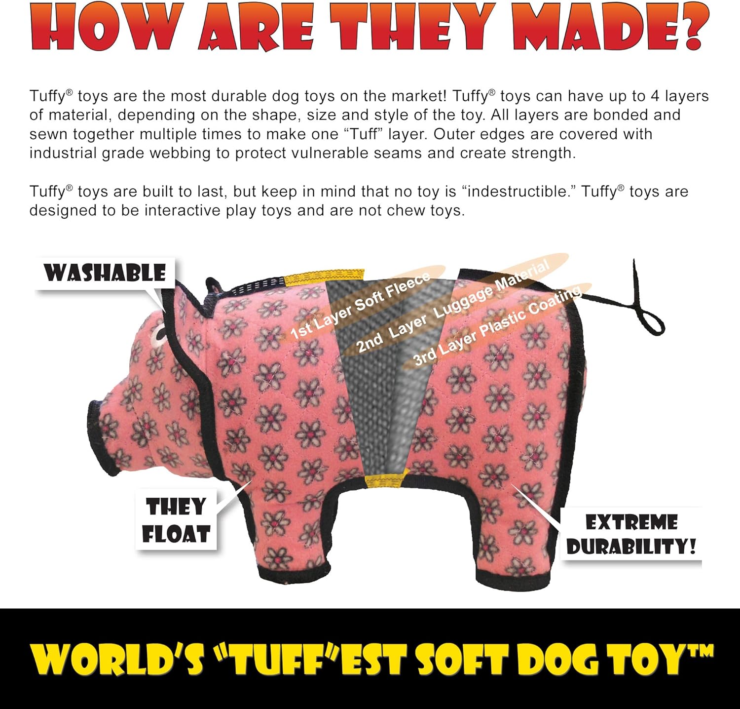 TUFFY – Juguete suave para perros del mundo – MEGA Boomerang – Chirriadores – Múltiples capas. Hecho duradero, fuerte y resistente. Juego