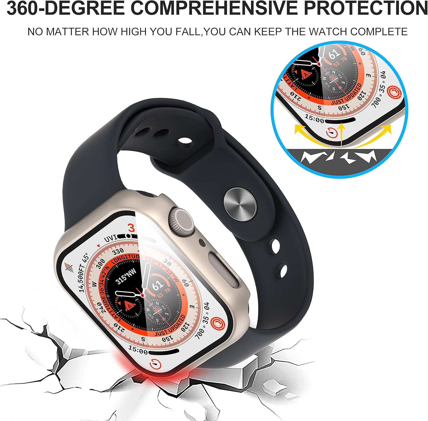 Suoman – Paquete de 2 fundas protectoras de pantalla de vidrio templado para Apple Watch Series 87654Series SE SE 2 de 1.575 pulgadas, funda
