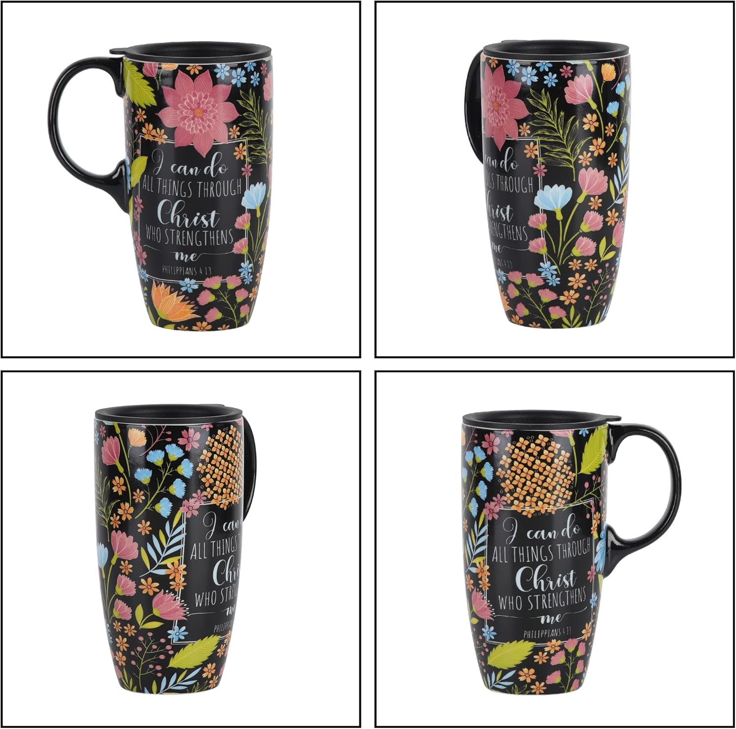 DUSVALLY Taza de cerámica para café, taza de café de viaje, taza de té con leche de porcelana con tapa y caja de color de 17 onzas. Taza alta