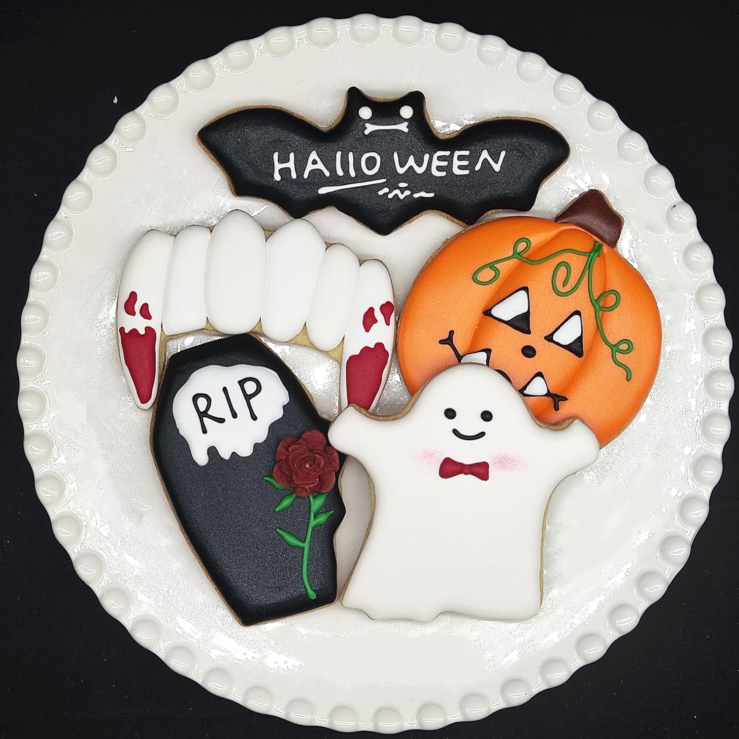 Cortadores de galletas de Halloween, 5 piezas de acero inoxidable para hornear, moldes de calabaza, fantasma, dientes de vampiro, murciélago, ataúd