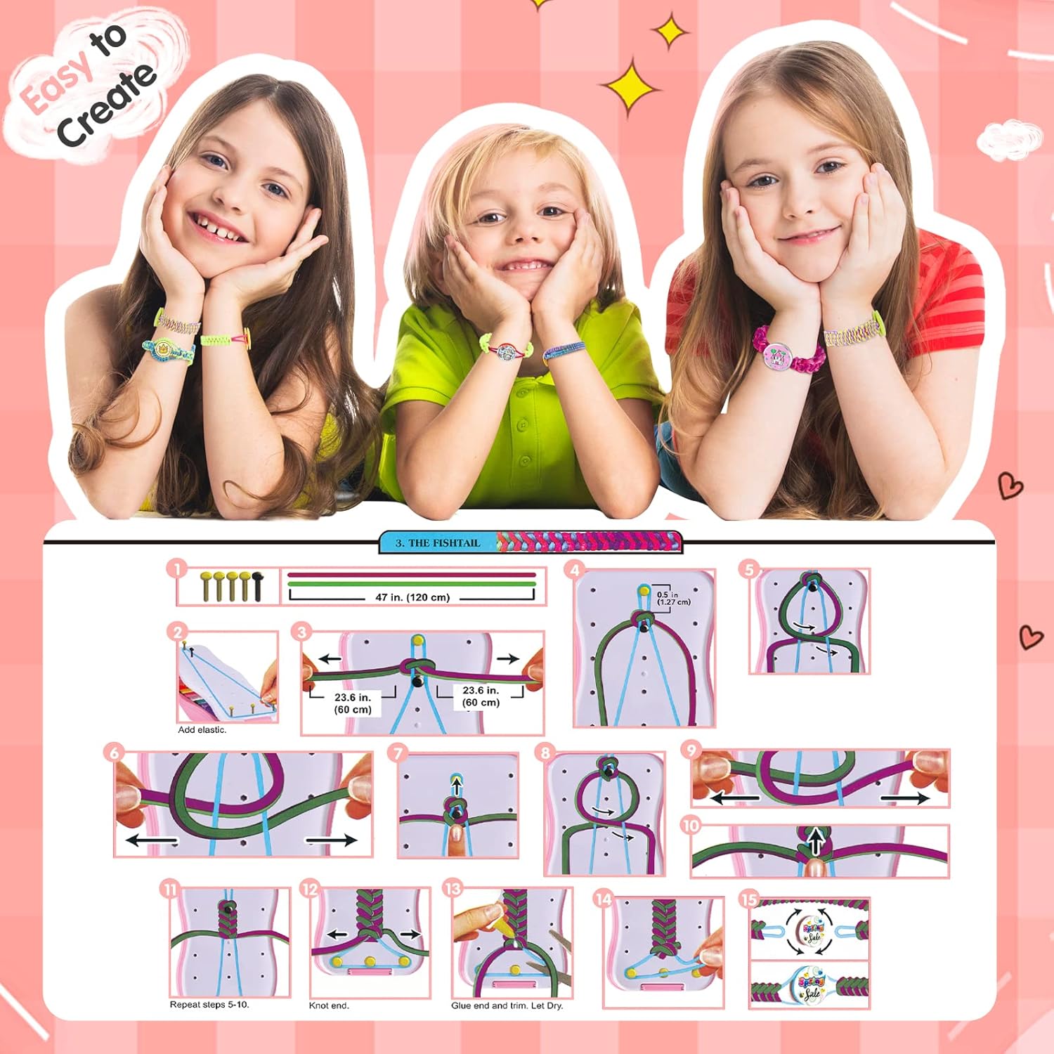 LELETAM Kit de fabricación de pulseras de la amistad, juguetes para artes y manualidades, herramienta para hacer cuerdas para niñas de 8, 9, 10, 11,