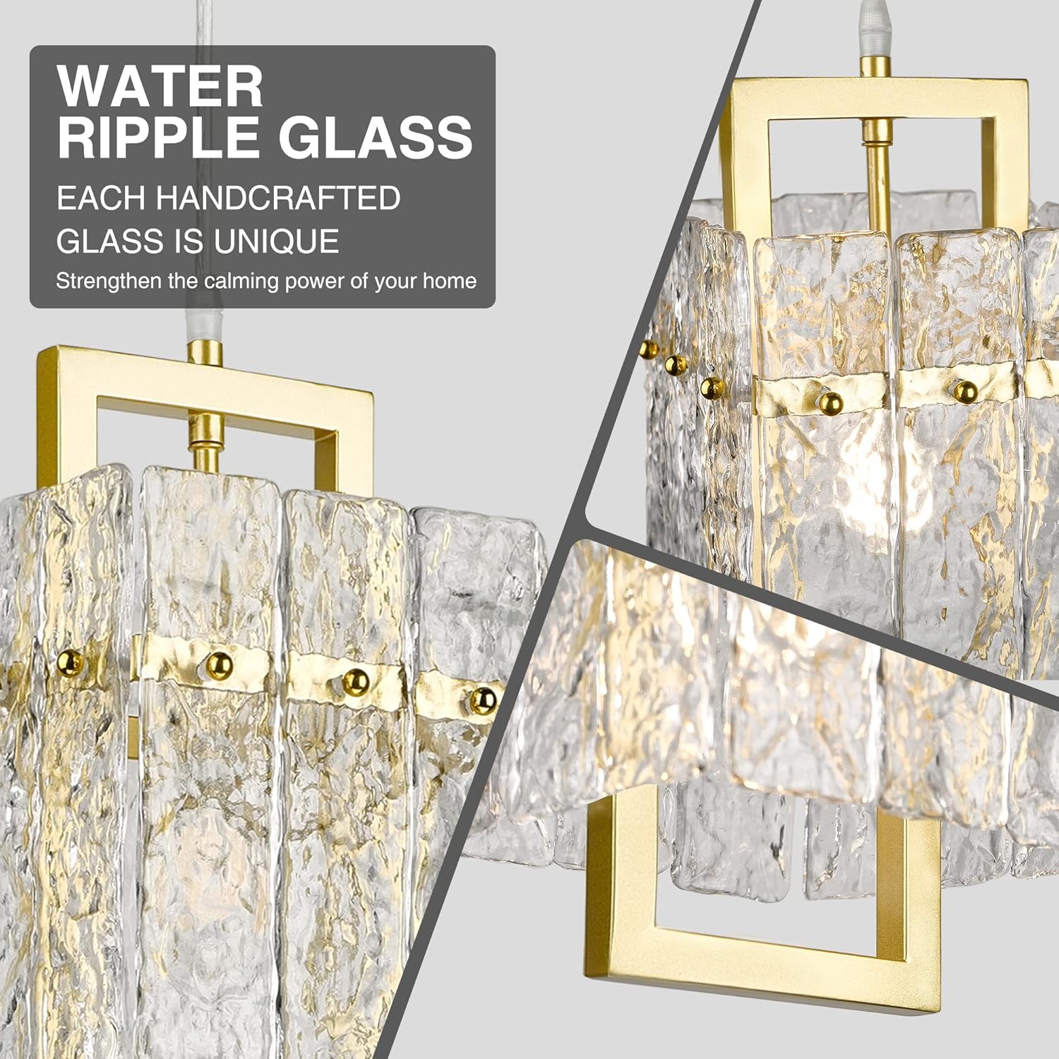 Lámpara colgante de cristal dorado para isla de cocina, lámpara de araña de vidrio ondulado de lujo, moderna y elegante iluminación colgante