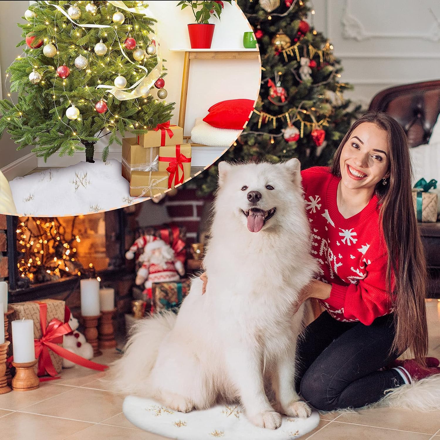 2 faldas de árbol de Navidad de 15 pulgadas, falda pequeña de fieltro blanco para árbol de Navidad, faldas de árbol de lentejuelas pequeñas, patrón