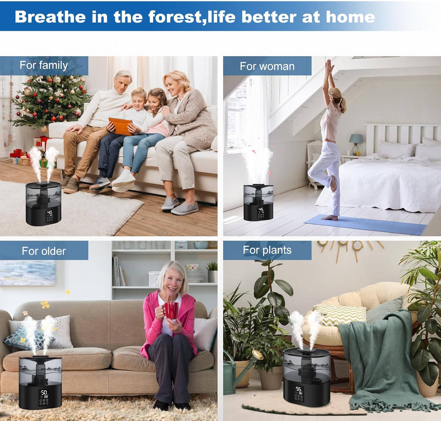 Humidificadores de 3.2L para dormitorio y plantas, humidificadores ultrasónicos de niebla fría para el hogar, humidificadores de escritorio de