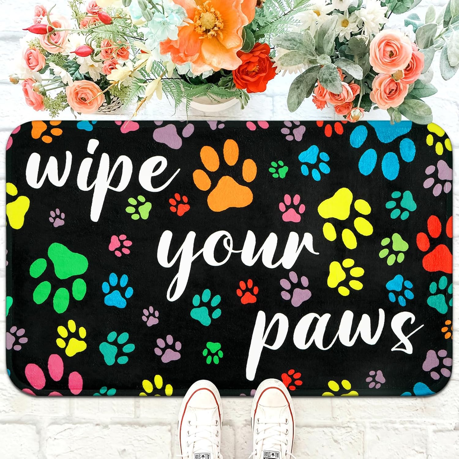 Alishomtll Tapete de bienvenida al aire libre para puerta delantera, tapete de pata de perro para entrada al aire libre, tapete de entrada duradero,
