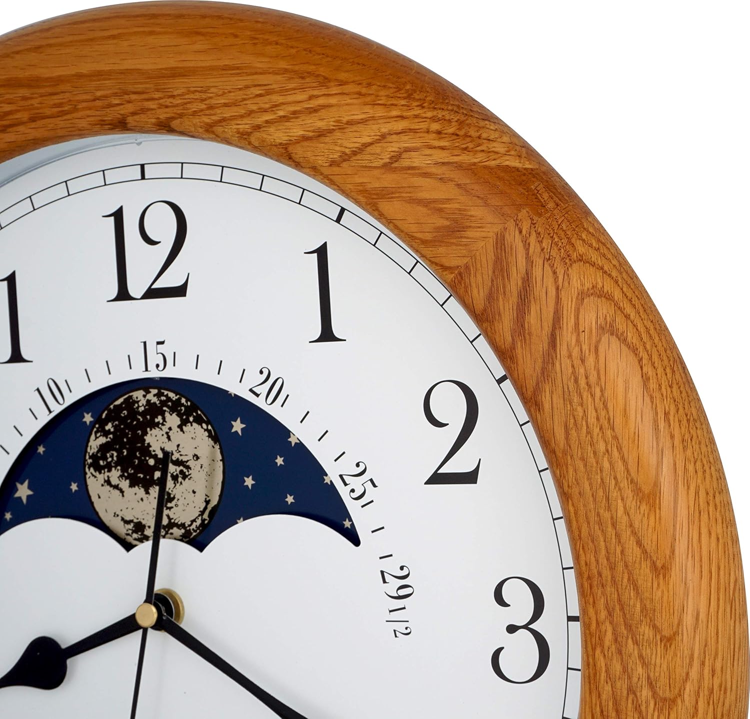 Reloj de pared exclusivo de madera de roble macizo, sin tictac, mecánico, especialidad de fase lunar, esfera móvil, regalo, decoración del hogar