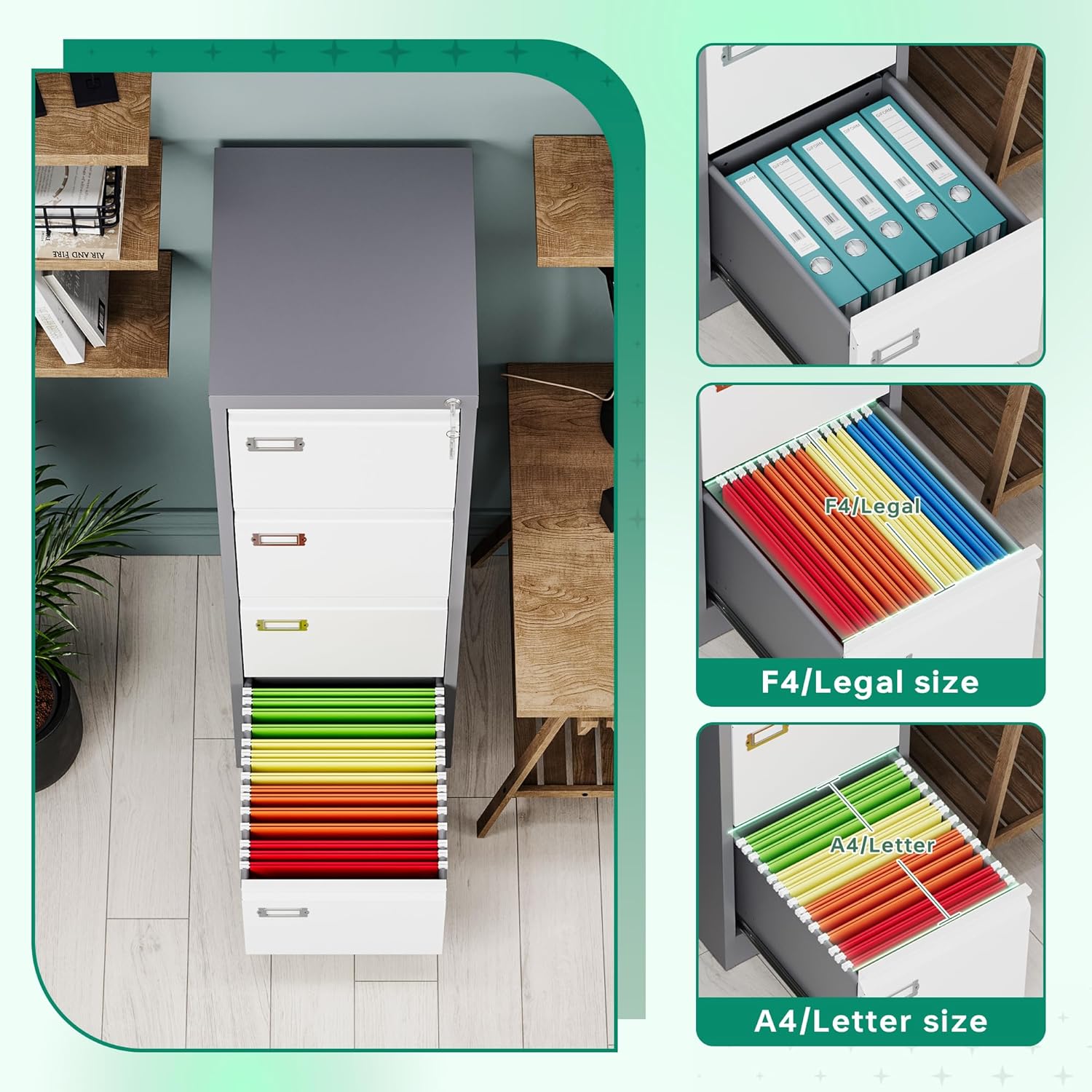 Letaya Archivador de 4 cajones con cerradura, archivadores verticales de metal para oficina en casa, almacenamiento A4F4cartalegal, requiere montaje