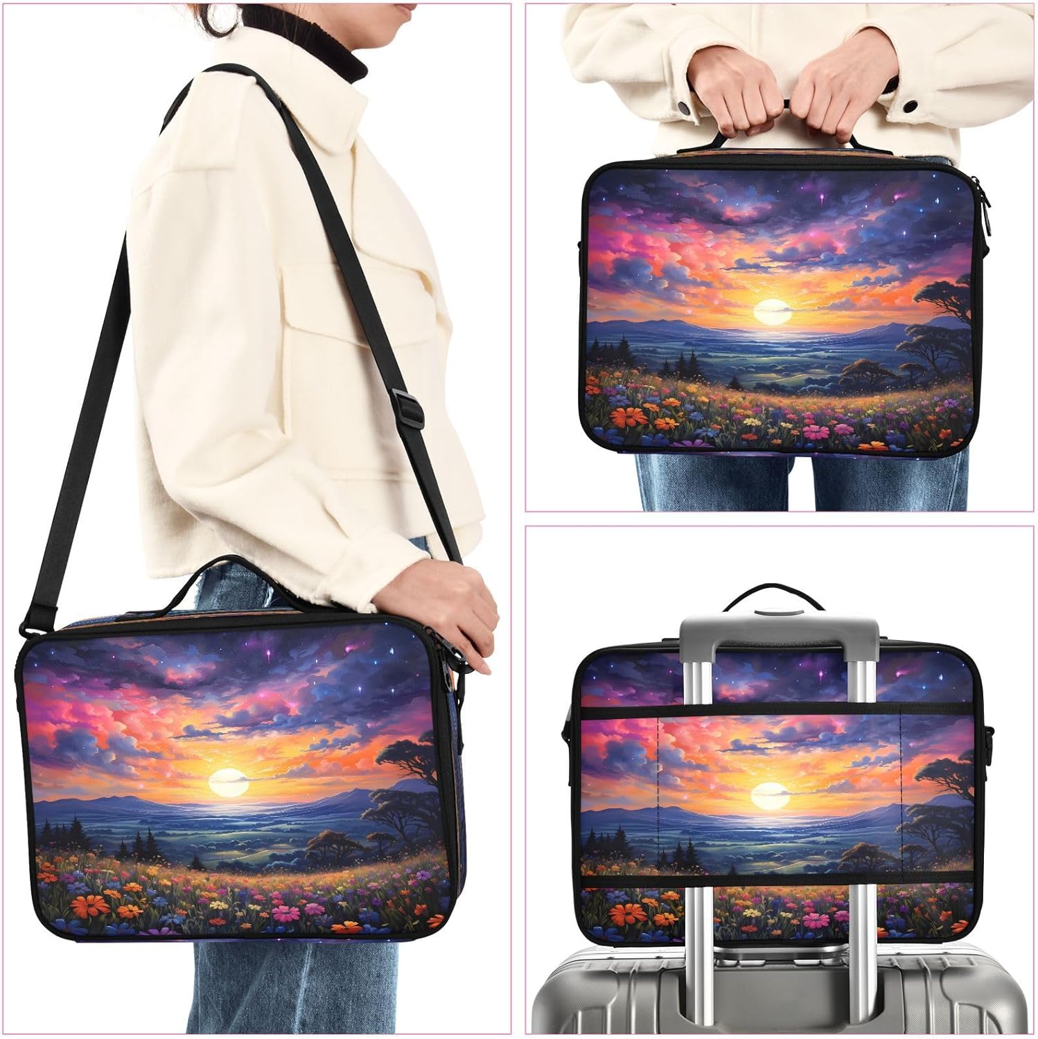 Sunset Prairie Flowers travel cosmetics bag toiletry bag travel toiletry bag for women makeup bag with compartments neceser de viaje para mujer men