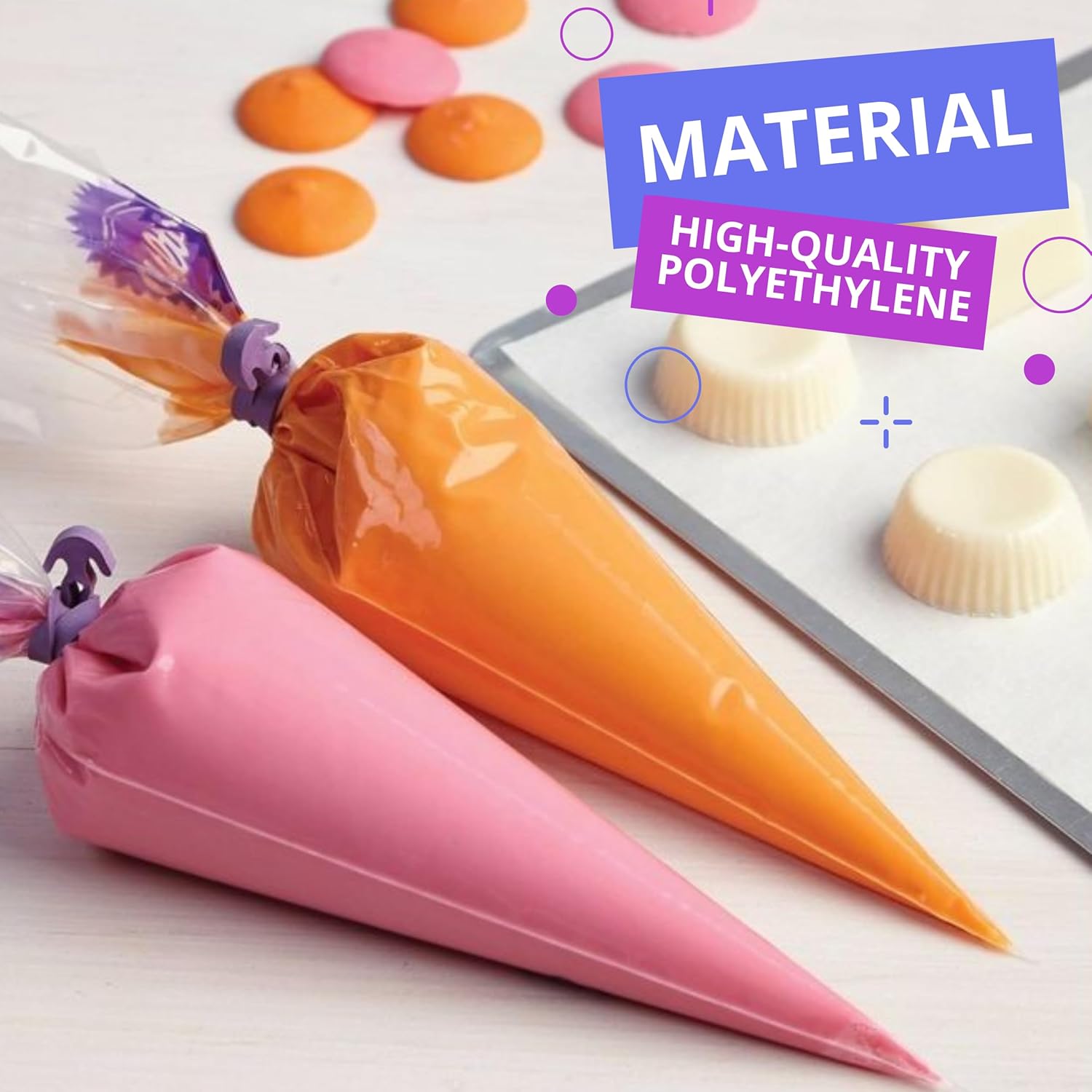 100 bolsas grandes desechables para tuberías  Bolsas de tuberías de glaseado de 21 pulgadas, bolsas de pastelería desechables de plástico