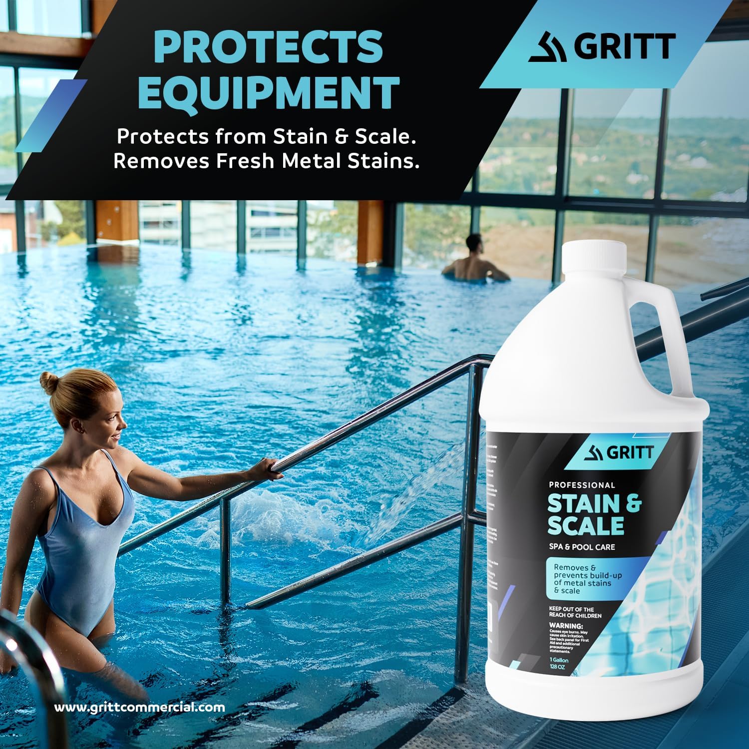 Gritt Commercial Control de manchas y incrustaciones de metal  Productos químicos para piscina, bañera de hidromasaje y spa para control de metales