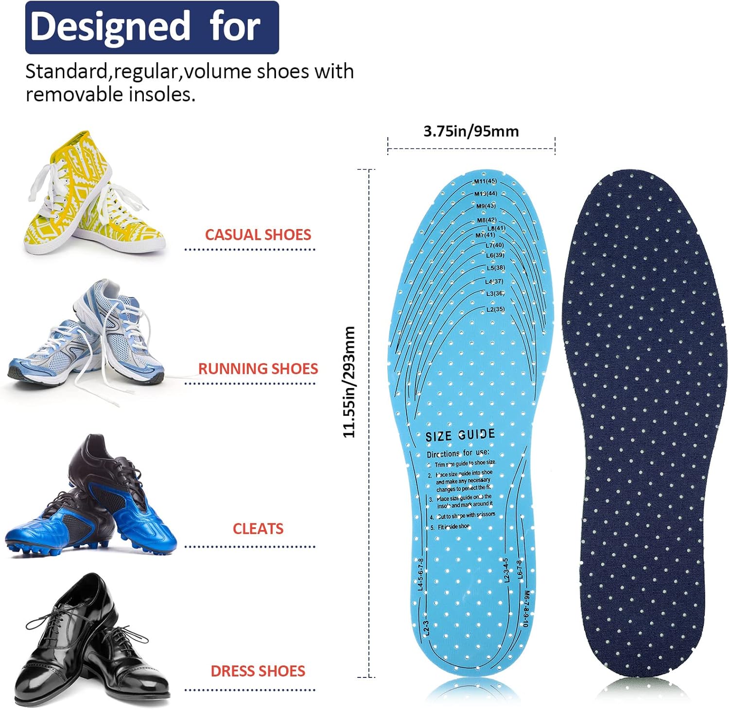 3 pares de plantillas transpirables para zapatos, almohadillas ultra suaves, plantillas cómodas para caminar, plantillas perforadas de espuma de