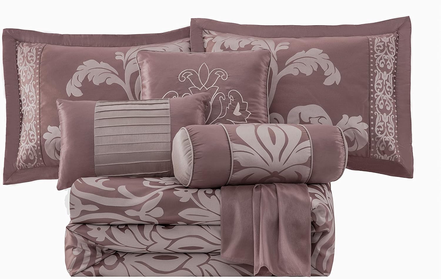Chezmoi Collection Juego de edredón floral jacquard de 7 piezas (King, Woodrosegris)