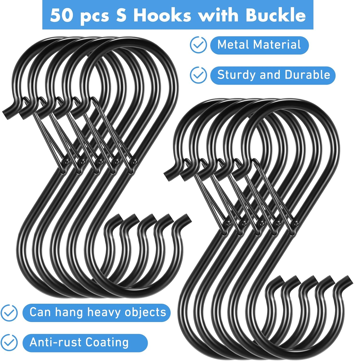 Zonon Paquete de 50 ganchos en forma de S para colgar adornos mentales resistentes con clip en S de 3.8 pulgadas con clips para armario, plantas,