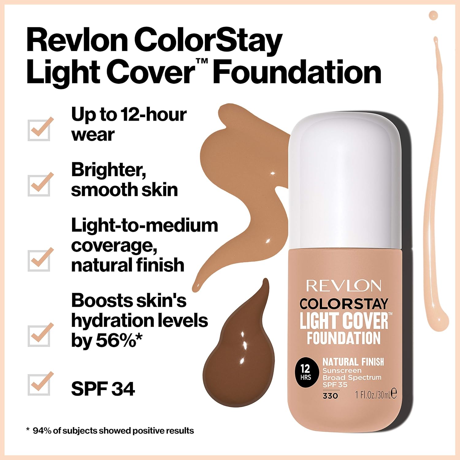 Revlon ColorStay – Base líquida de cobertura ligera, maquillaje hidratante de larga duración sin peso con SPF 35, cobertura ligera y media para