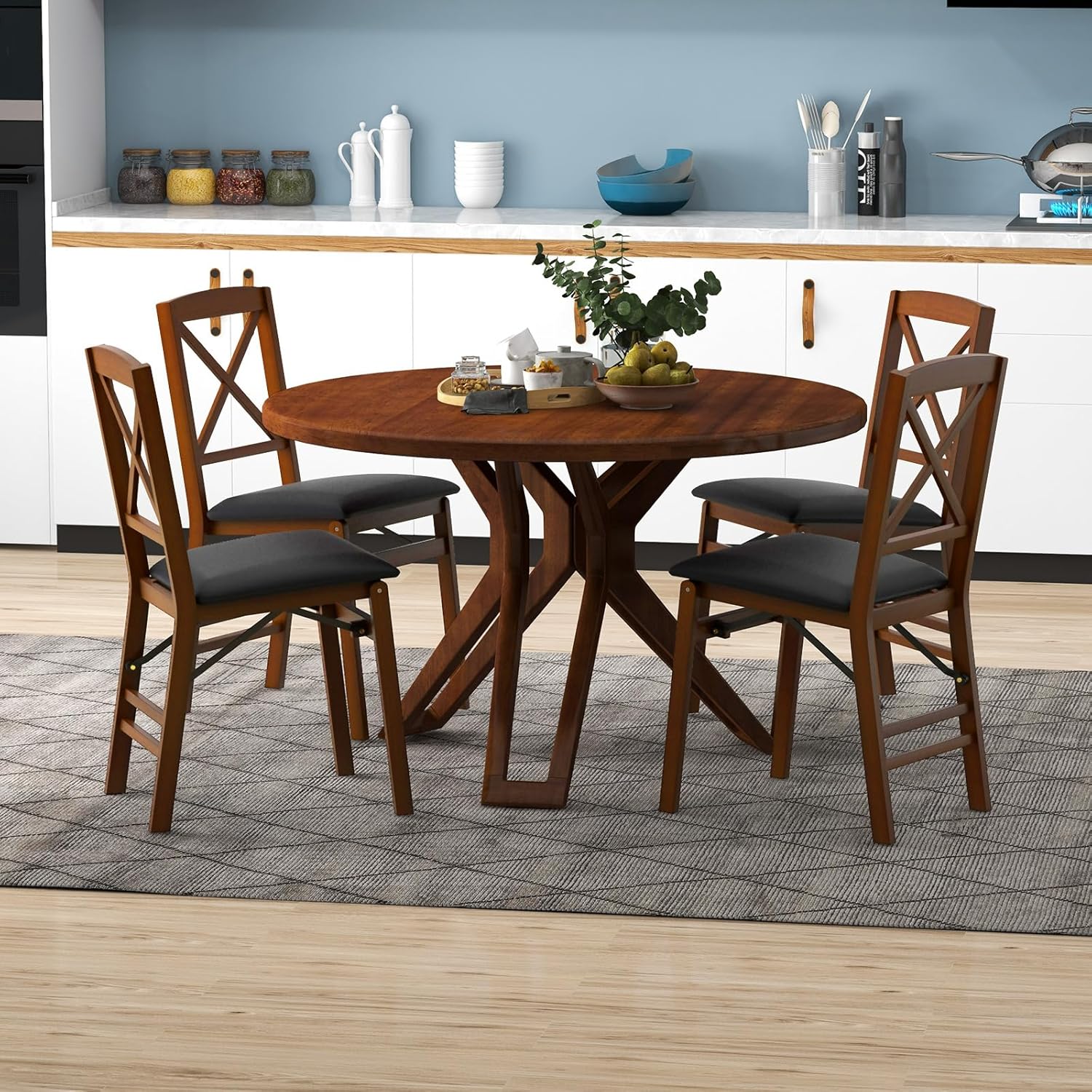 Giantex Juego de 2 sillas de comedor plegables de madera con asiento acolchado, marco de madera maciza, carga máxima de 400 libras, sin montaje,