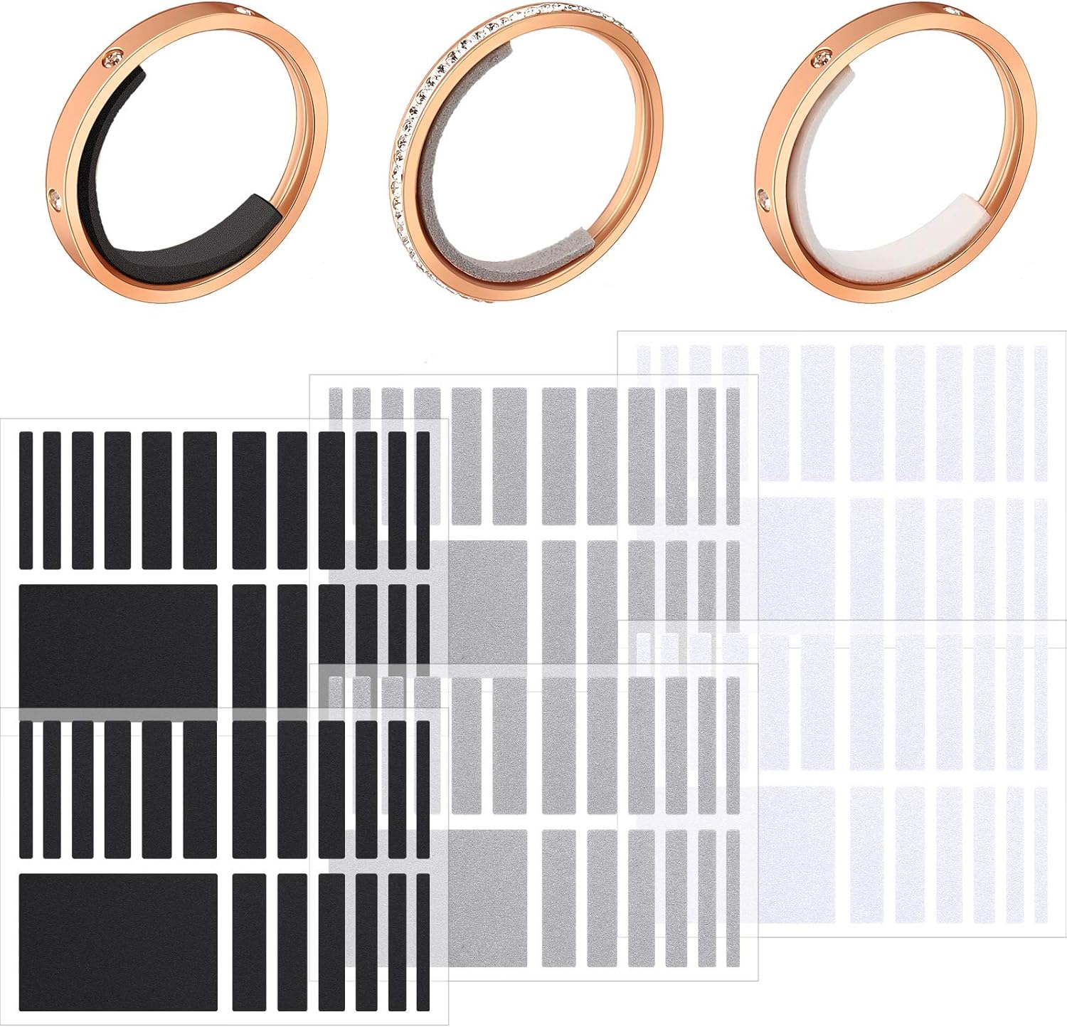 114 piezas6 hojas de ajuste de tamaño de anillo invisible, 6 tamaños, anillo de protección de anillo suelto, espaciador más pequeño, anillo tensor,
