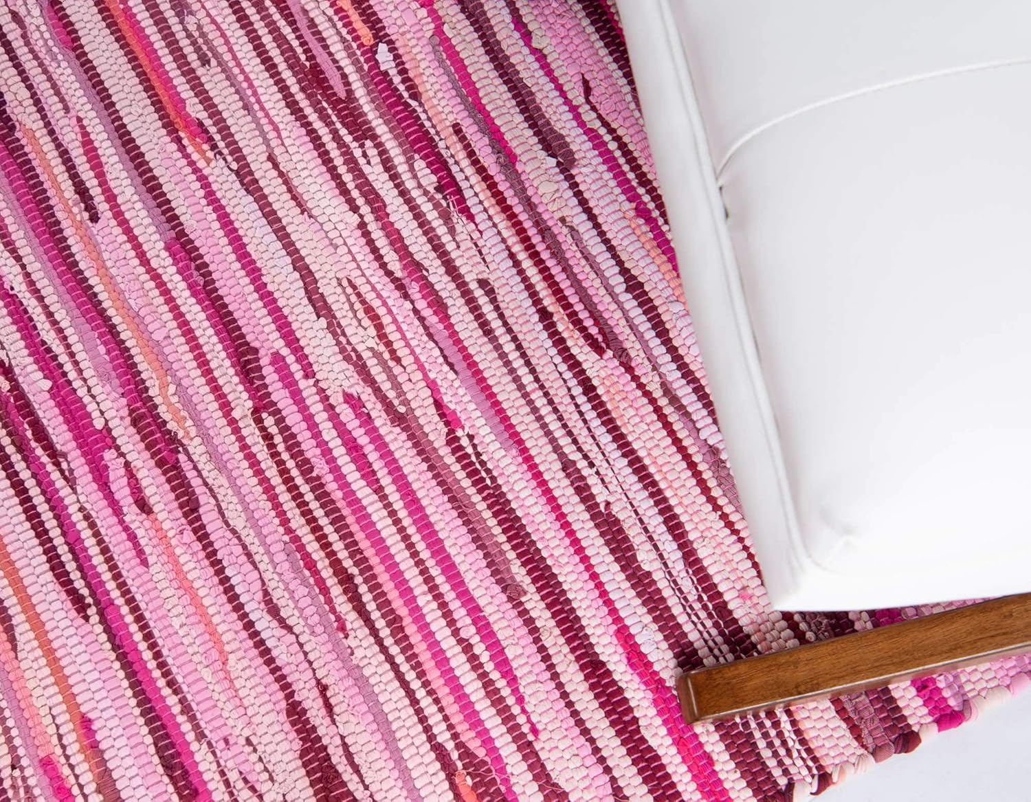 Unique Loom Chindi Cotton Collection – Alfombra tejida a mano de fibras naturales CCH002, 5 x 8 pies, rosamarfil