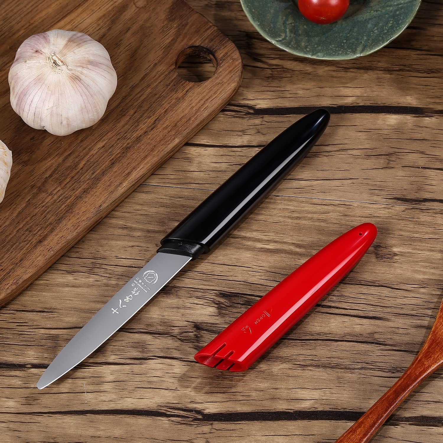 SHI BA ZI ZUO Pelador de cuchillos de frutas portátil de 3.6 pulgadas con funda para cortes precisos y precisos