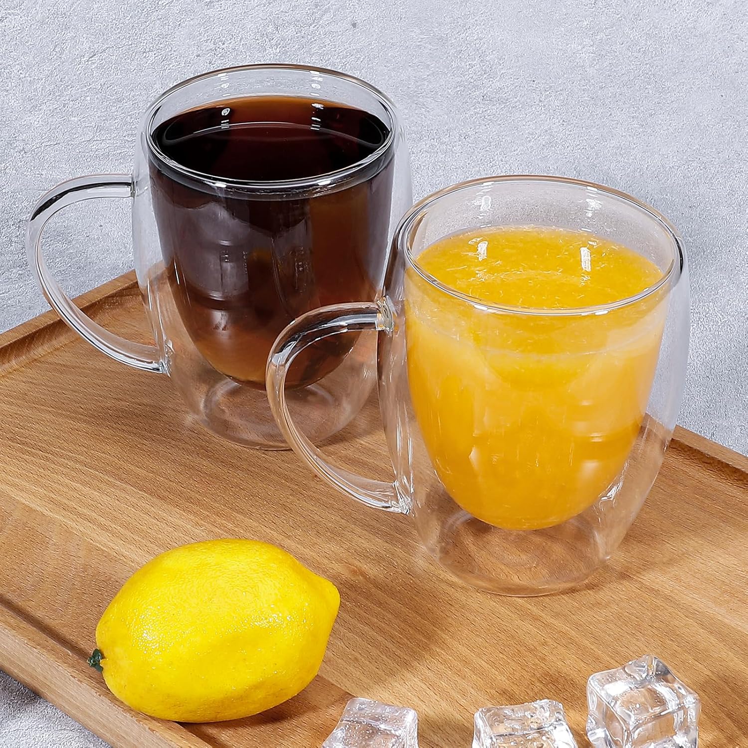 Juego de 2 tazas de café redondas con aislamiento de doble pared de vidrio transparente, tamaño mediano, 12 onzas, la mejor taza de café