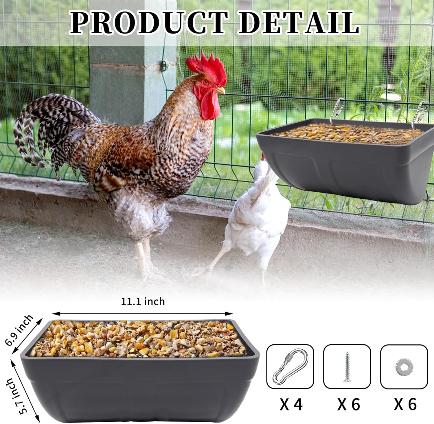 Paquete de 2 comederos de pollo con clips, alimentador de valla colgante para cabra, pollo, pato, ganso, ciervo, oveja, lechones, bebederos, aves,