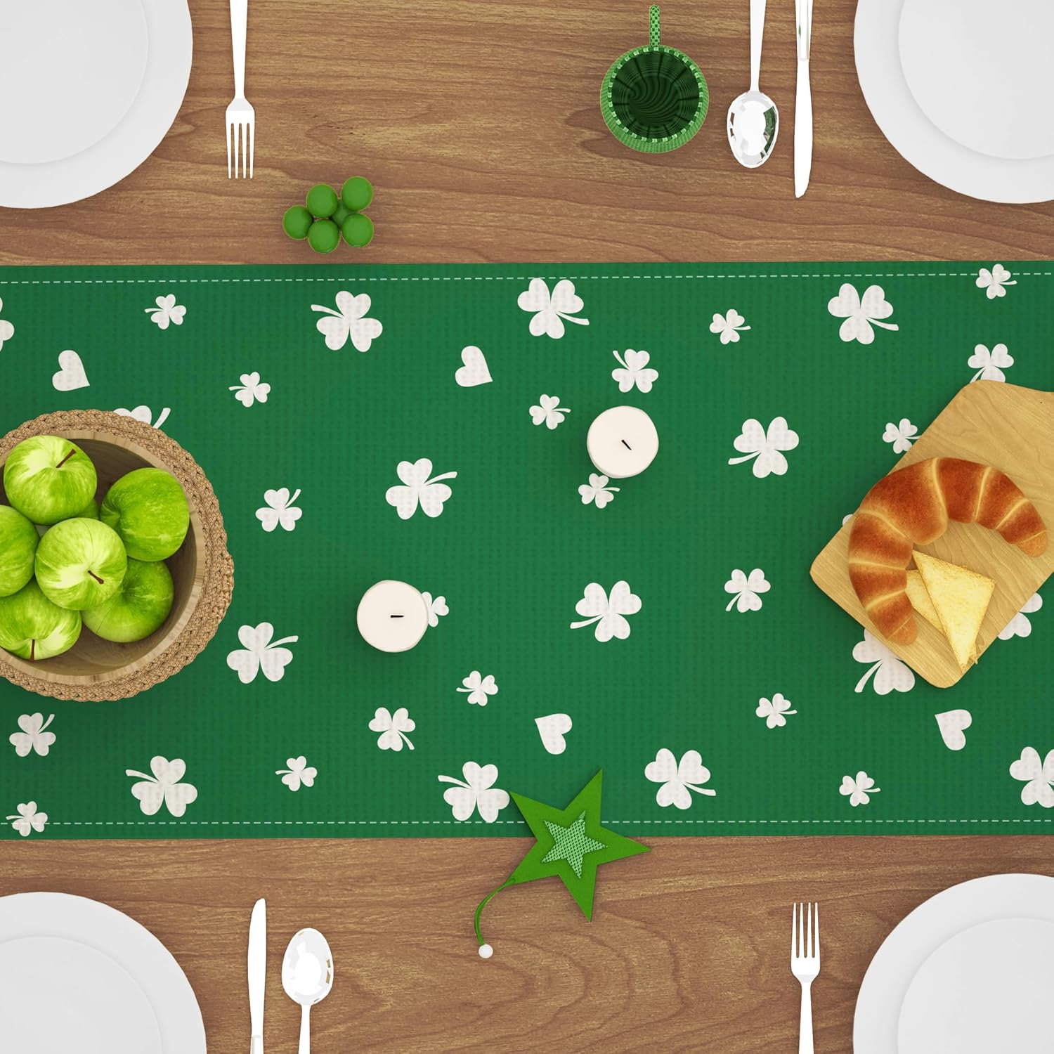 Camino de mesa del día de San Patricio, camino de mesa de trébol de la suerte verde para cocina, comedor, decoración de primavera del día de San