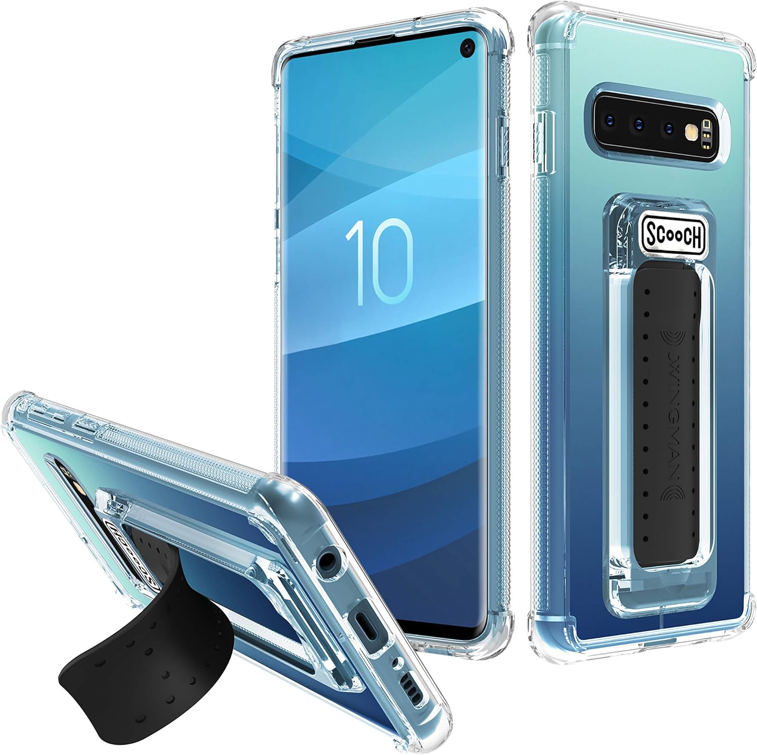 Scooch Wingman – Funda con función atril para Samsung Galaxy S10 protección contra caídas de 10 pies soporte bidireccional funda protectora a prueba