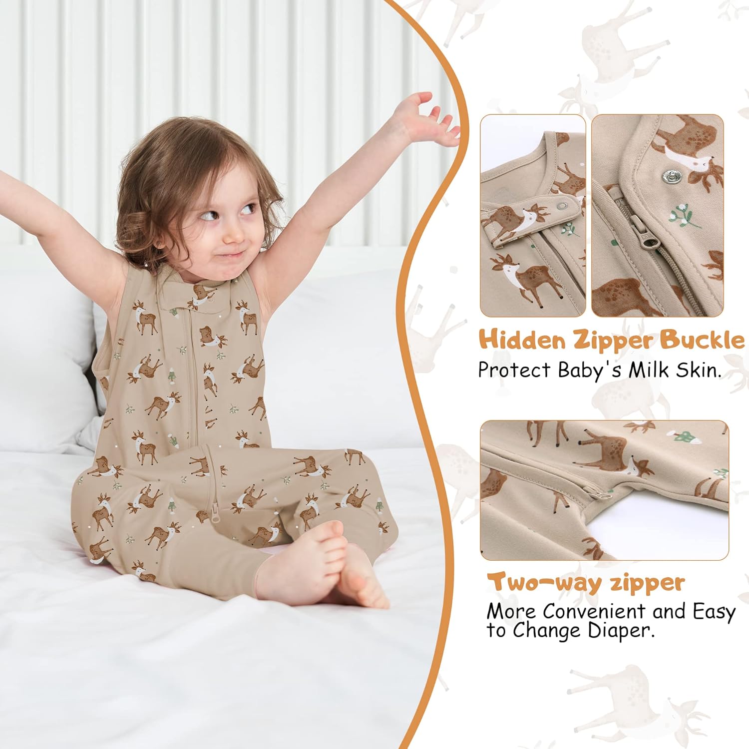 LAT – Saco de dormir para bebé, saco de dormir de algodón sin mangas para niños pequeños con piernas, manta con cremallera 6M-4T