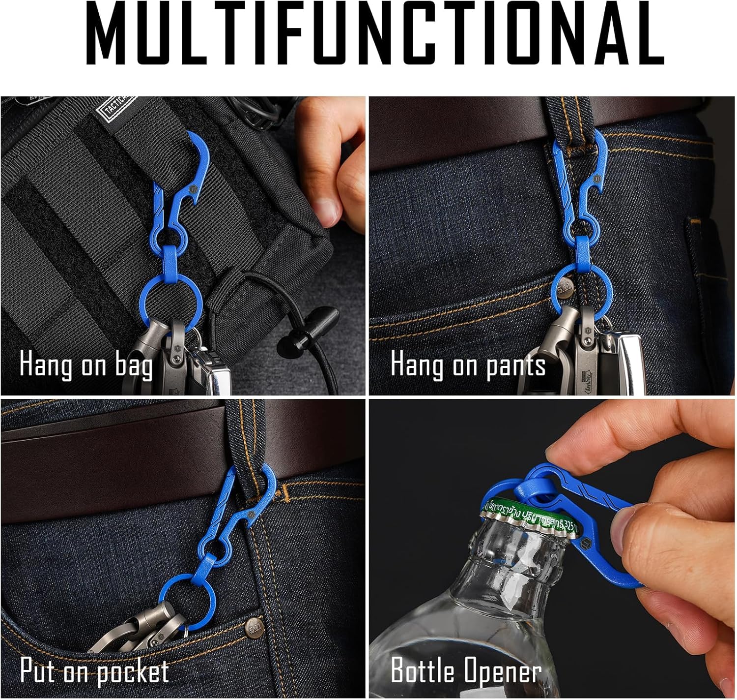 KeyUnity KM01 Titanio EDC Llavero Clip con abrebotellas, Mosquetón de liberación rápida Llavero Soporte para Hombres