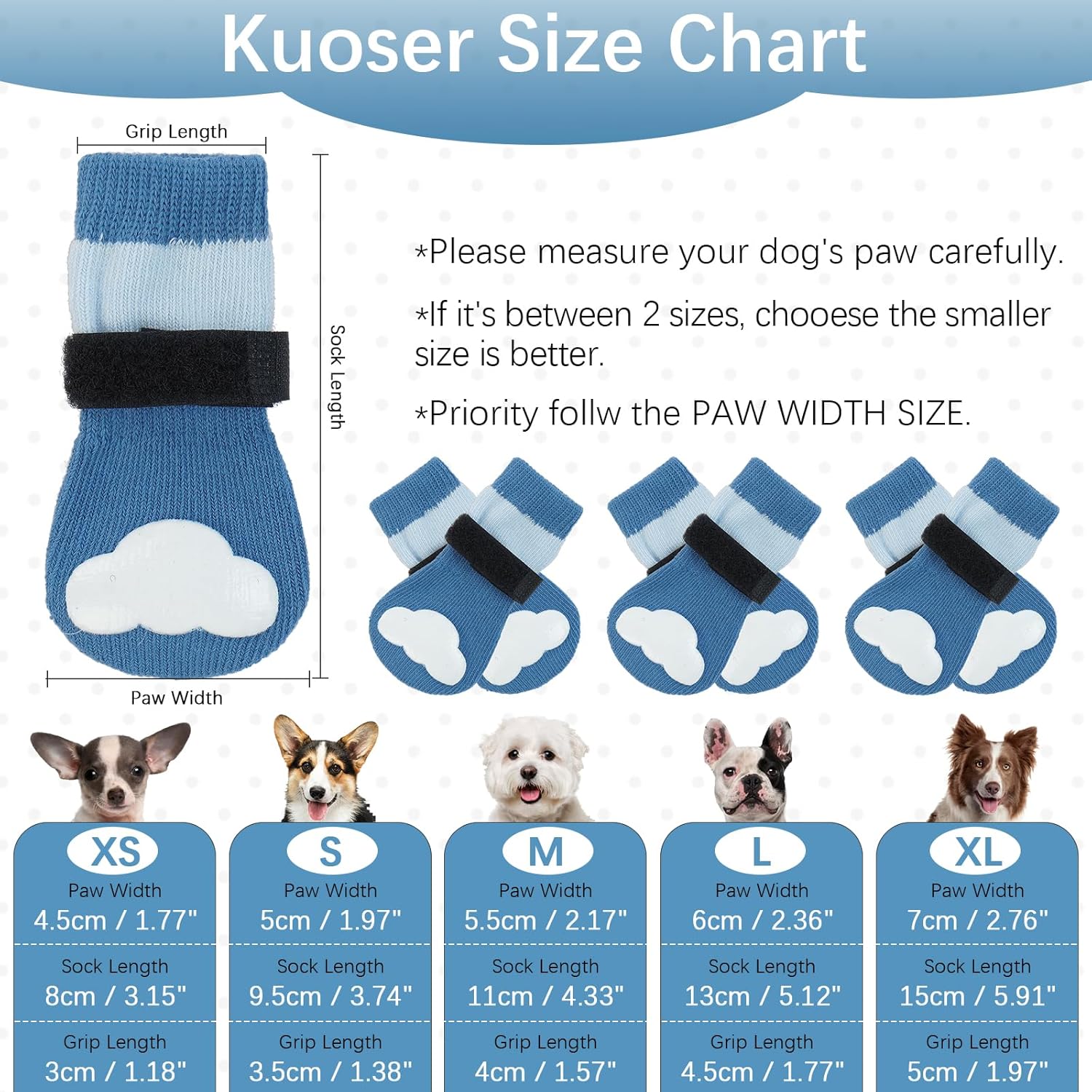 Kuoser Calcetines para perros grandes, calcetines antideslizantes de doble cara para suelos de madera dura, calcetines de tracción suaves para