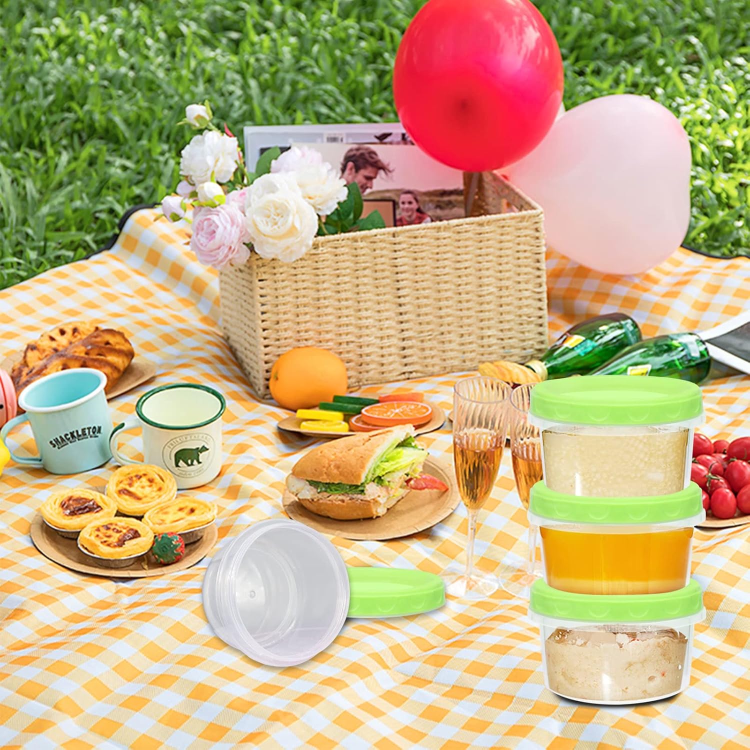 Recipientes de plástico pequeños de 8 onzas líquidas con tapa de rosca para alimentos, niños, almuerzo, aperitivos, taza de limo, bloquea la