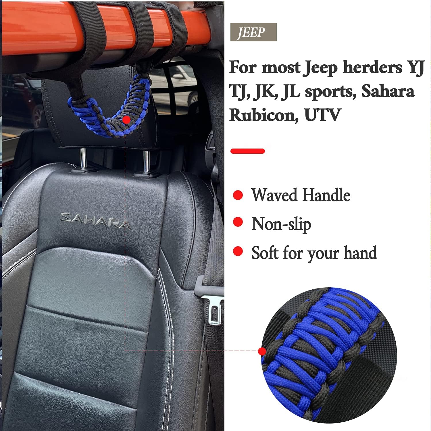 Kujunpao 4 asas de agarre de barra antivuelco compatibles con Jeep Wrangler JLU JK JKU TJ YJ LJ JT JL y Gladiator JT 1987-2021 UTV y ATV, se adapta