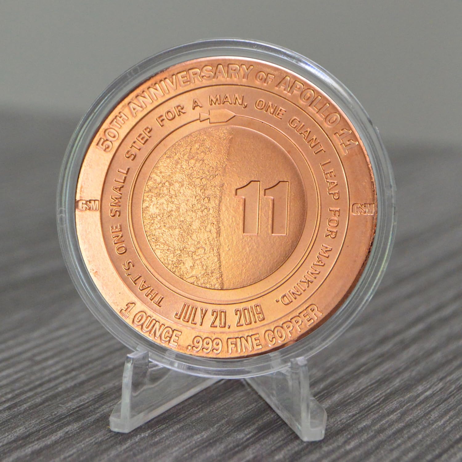 Apollo 11 Moneda de lingotes redondos de cobre puro .999 de 1 oz en cápsula – COA por Heavenly Metals