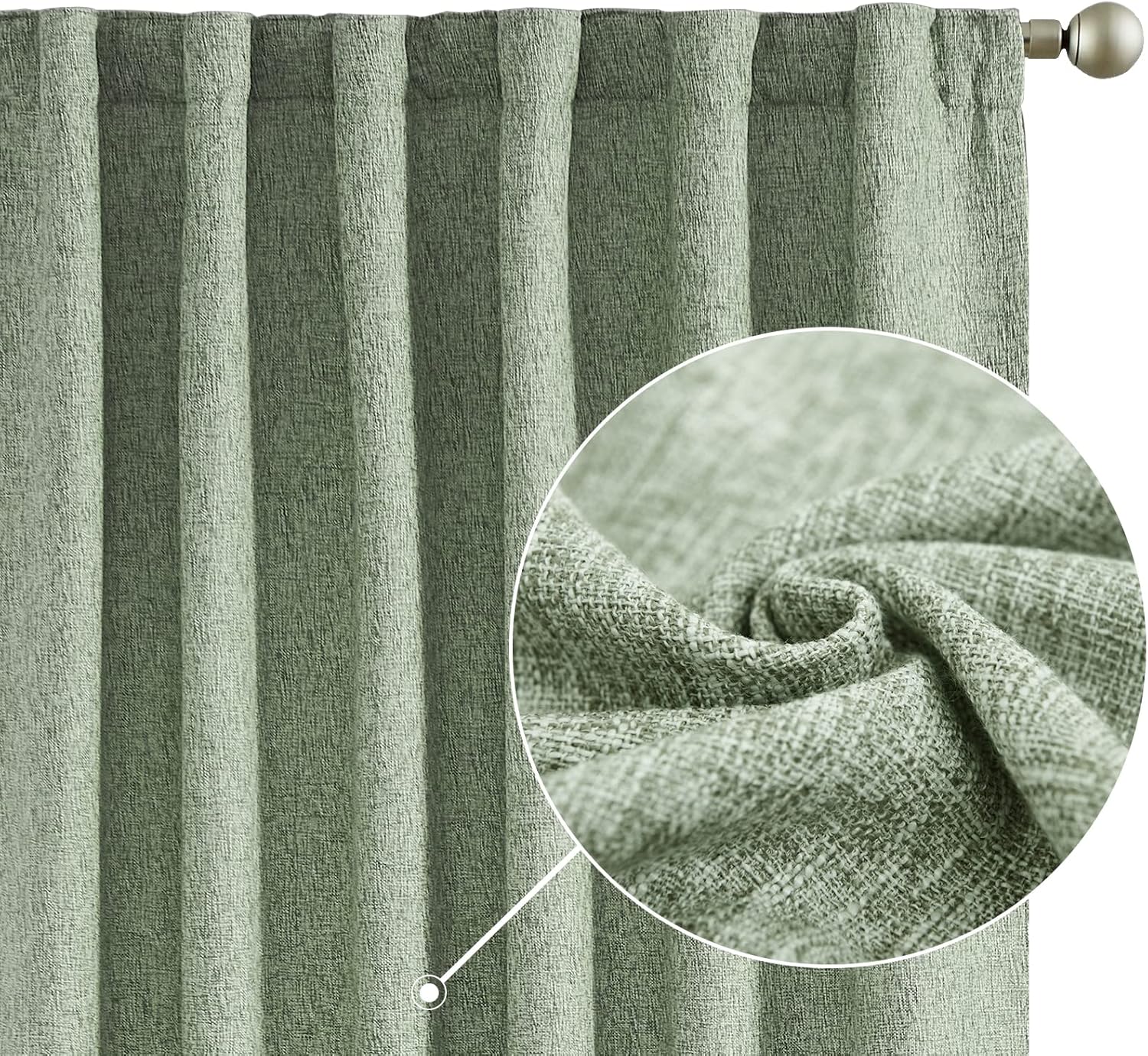 jinchan Cortinas de lino sintético grueso de arpillera verde salvia, 72 pulgadas de largo, cortinas para sala de estar, bolsillo para barra, filtro