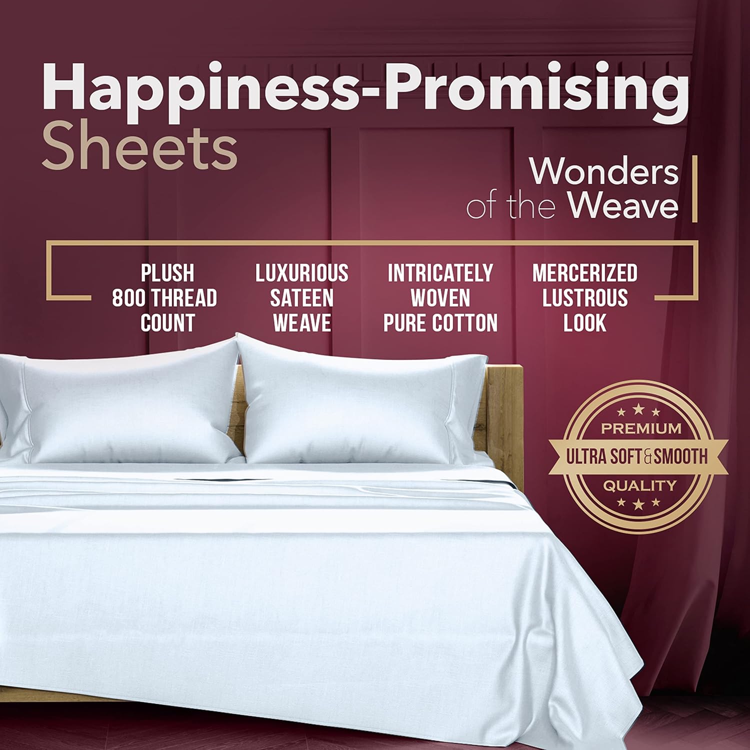 Comfy Sheets – Juego de sábanas con tejido de satén, bolsillo profundo y 100% algodón egipcio de 800 hilos, Azul (Sky Blue), King