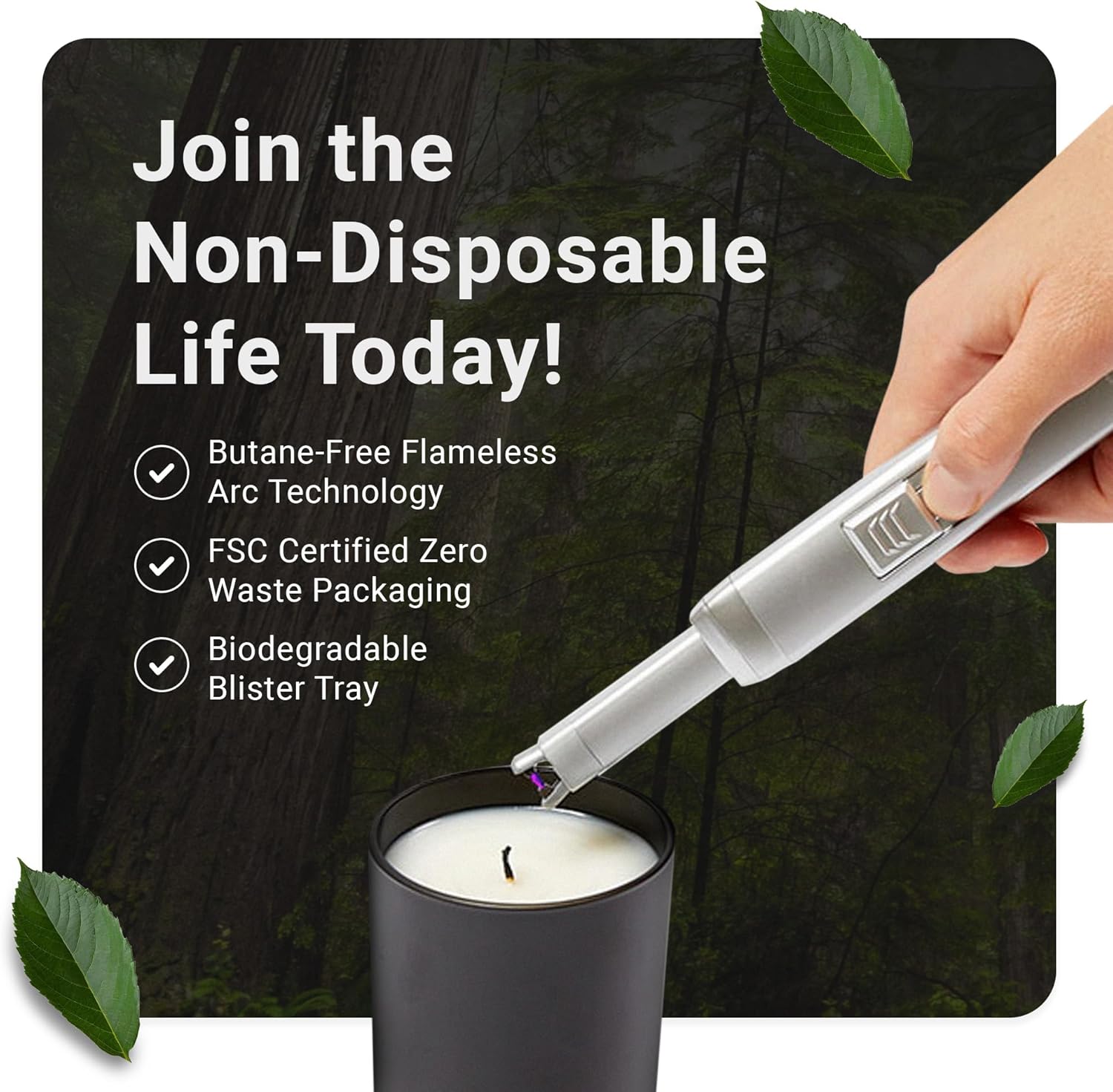 The USB Lighter Company Encendedor eléctrico de velas, recargable, sin llama y resistente al viento, para velas, parrilla, chimenea y estufa,