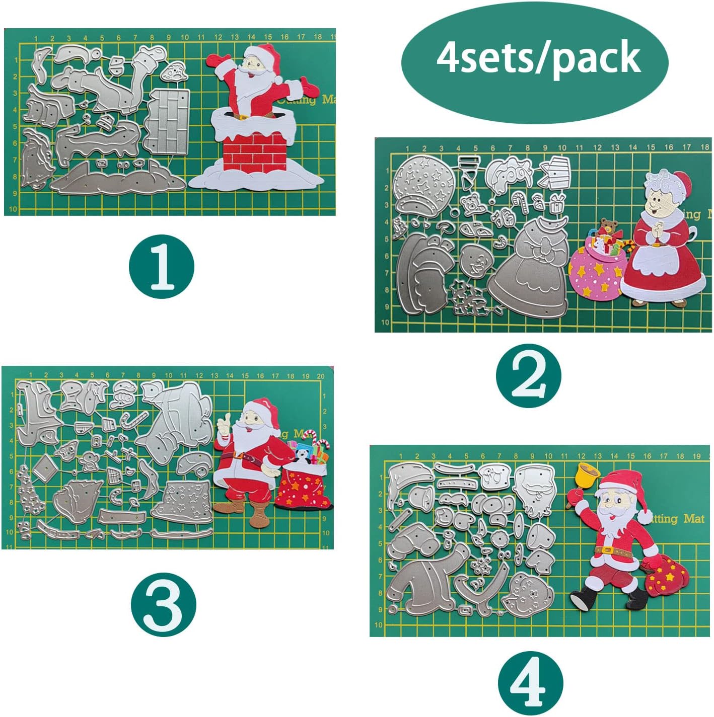 4 juegos de troqueles de Navidad de chimenea de Papá Noel para hacer tarjetas, suministros para álbumes de recortes, troqueles en relieve, plantilla