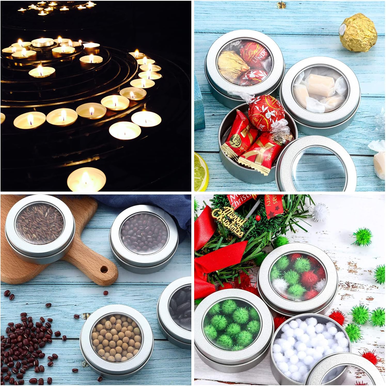 Lainrrew Paquete de 15 latas redondas de metal de 4 onzas, latas de aluminio pequeñas de metal para alimentos, recipientes de almacenamiento con