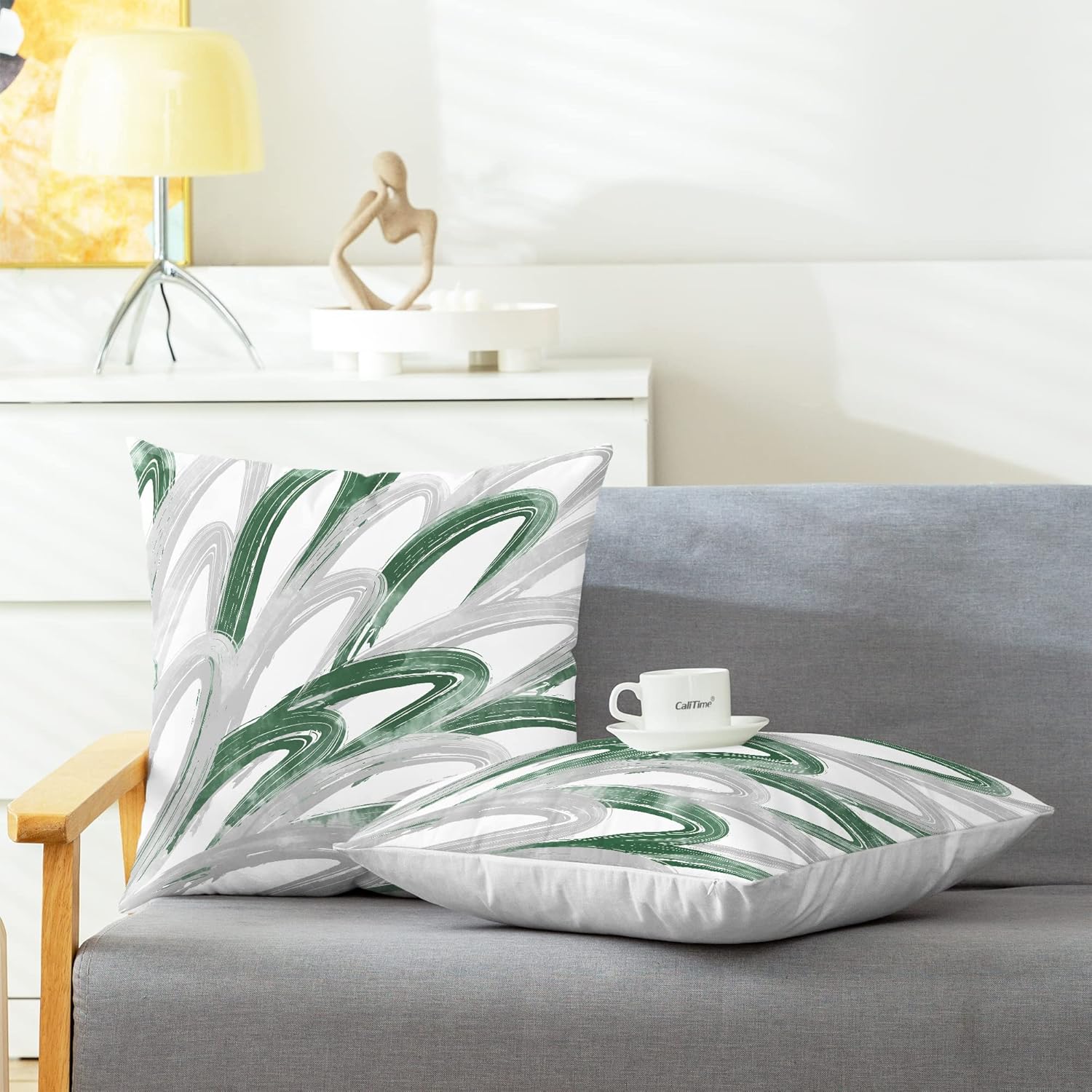 CaliTime Juego de 2 fundas de almohada decorativas de vellón de dos tonos con plumas abstractas para sofá, cama, decoración de casa rural, 20 x 20