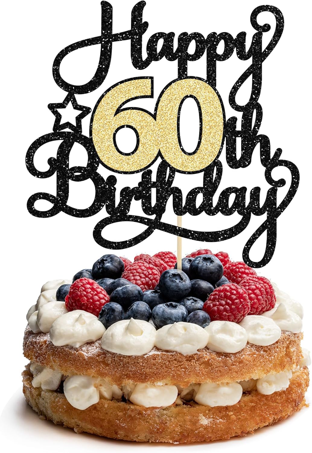 1 pieza de decoración para pastel de cumpleaños 60, color negro y dorado con purpurina para 60 años, selección de pastel de 60 años, decoración
