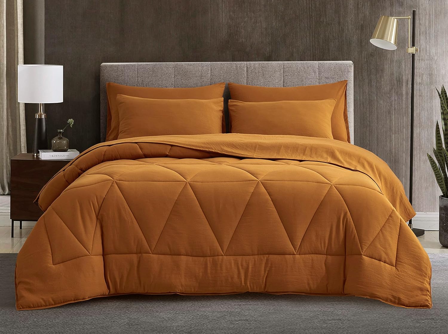 Chezmoi Collection Jasper – Juego de ropa de cama individual en una bolsa, 5 piezas, acolchado geométrico, suave, lavado, de microfibra de doble